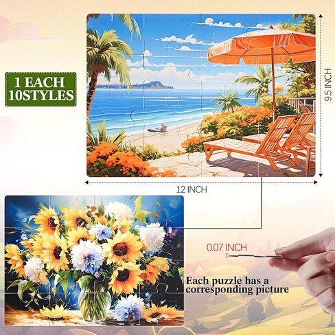 Syhood 10 Pack 16 Large Piece Easy Jigsaw Puzzles Elderly Seniors Dementia Alzheimer's Cognitive Gifts for Adult Elderly Seniors(Fresh) in Saudi Arabia
