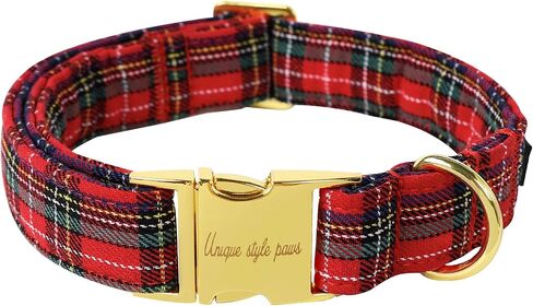 Unique Style Paws Christmas Dog Collar Plastic Buckle with Pendant Red Scottish Grid Cotton Puppy Collars for Small Medium Large Dogs in Saudi Arabia