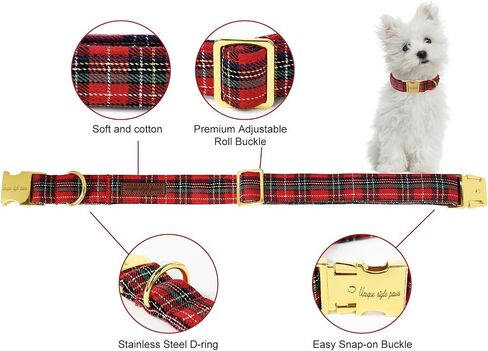 Unique Style Paws Christmas Dog Collar Plastic Buckle with Pendant Red Scottish Grid Cotton Puppy Collars for Small Medium Large Dogs in Saudi Arabia