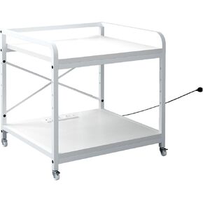 Under Desk Printer Stand with Power Outlet Large Printer Table with Adjustable Shelf,Industrial Wheels, 20 Inches Deep 2 Tier Rolling Printer Cart for Home Office, Rustic Brown