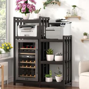 BRIGHTSHOW Printer Stand with Wheels, Large Printer Table with Adjustable Storage Shelf, 6 Tier Rolling Printer Cart for Home Office/Recorder Player Stand/Mini Fridge Stand (Black Wooden with Wheels)