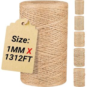 Natural Jute Twine String,Bulk Jute Rope Cord Twine for Crafting Gardening,Roll of Thick and Thin Twine for Gift Wrapping,Brown Decorative Rope,Ornament Twine for Cat Scratch Post (1mm x 1312ft)