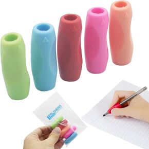 Silicone Pen Grips Set, Pure Color Pencil Grips Ambidextrous Writing Aid for Children Adults, Flexable Soft Comfortable Corrective Finger Tool for Students, 5 Pack
