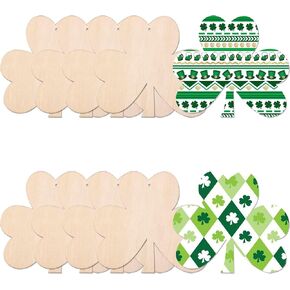 10Pcs 6.7" Wooden Shamrock Ornaments to Paint, St. Patrick's Day Decoration Cutouts, DIY Unfinished Wood Discs for Crafts Hanging Decorations (6.7INCH-10)