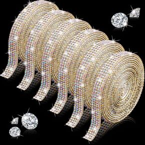 Outus Crystal Rhinestone Diamond Ribbon Crystal Self Adhesive Diamond Bling Rhinestone Ribbon Roll DIY Decoration Sticker for Valentine Birthday Gifts Crafts Party Decor(Elegant Colors, 12 Yards)
