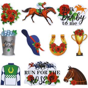 Junkin 60 Pieces Derby Decorations Horse Derby Cutouts Double Sided Horse Race Party Supplies Run for The Roses Classroom Bulletin Board Decoration with 100 Pcs Glue Points for Wall Window Decor