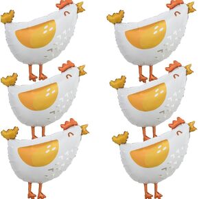 6pcs Chicken foil balloons,Aluminum chick mylar balloons, farm hen foil balloons for kids birthday baby shower farm animal party decortation.