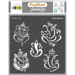 CrafTreat Reusable Indian Stencils for Painting on Wood, Wall, Tile, Canvas, Paper, Fabric and Floor - Ganeshas Stencil - 6x6 Inches - DIY Art and Craft Stencils - Indian Elephant God