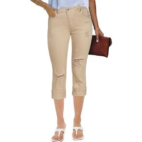 luvamia Capri Jeans for Women Stretch High Waisted Distressed Denim Capris Ripped Skinny Cropped Pants in Kuwait