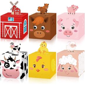 Outus 48 Pack Farm Animal Party Favor Boxes Farm Animals Gift Boxes Barnyard Happy Birthday Candy Treat Boxes Farmhouse Animal Party Favor Goody Bags for Kid Baby Shower Birthday Party Supplies