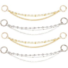 FINGERINSPIRE 4 Pcs 3-Layer Shoe Decoration Chain Brass Alloy Rhinestone Shoe Chain Platinum/Golden Shoe Decoration Chain Bling Shoe Charms Accessorie for Cavernous Shoe DIY Chains for Bags Clothing