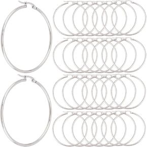 1 Box 60Pcs 50mm Stainless Steel Earring Beading Hoops Silver Hoop Earring Findings Round Large Circle Dangle Hypoallergenic Hoop Earrings Open Earring Hoops for Jewelry Making Supplies Craft