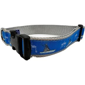Heavy Duty Adjustable Guy Harvey Dog Collar, Handsome Guy Harvey Sport Fishing Boat Dog Collars Come in Different Sizes for Dogs from X-Large to X-Small. (X-Small Collar 3/4 inch Wide)