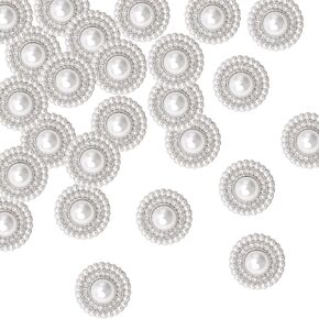 Pearl Rhinestone Buttons, 20 Pcs Round Silvery Retro Vintage Sew on Pearl Buttons Crystal Buttons Buttons Embellishments for DIY Crafts, 23 mm