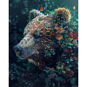 QACEYID Bear Paint by Number for Adults, DIY Oil Painting Kit on Canvas with Paintbrushes and Acrylic Color, for Paint by Numbers for Beginner, for Home Wall Decor 16x20Inch