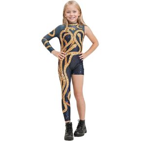 Girls Gold Snake Costume Concert Bodysuit Birthday Party Cosplay Outfit