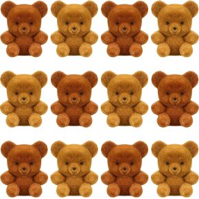 Hungdao 12pcs Valentine‘s Day Miniature Flocked Plush Mini Bear Stuffed Bear Decorations for Birthday Cake Wedding Decor Party Favor Supplies Bag Charm DIY Accessory 1 Inch (Brown, Light Brown)