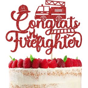 Congrats Firefighter Cake Topper, Future Firefighter, for Class of 2025 Graduation Party Decorations Red Glitter