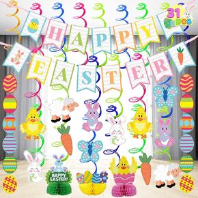 JOYIN 31 PCS Easter Decorations Egg Bunny Foil Swirl Party Hanging Decoration huge Value Kit for Easter and Themed Party