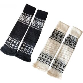 Women's Boho Knitted Warm Long Leg Warmer (Beige&Khaki)