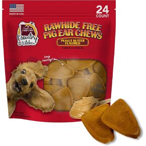 Rawhide Free Pig Ear Chews Dog Treats, Peanut Butter Flavor, 24 Count