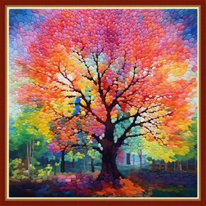 Foxhool Beginners Cross Stitch Kits Stamped Full Range of Embroidery Kits for Adults DIY Cross Stitches kit Embroidery Patterns for Needlepoint kit-Tree of Life 17.7x17.7 inch