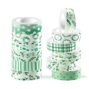 12 Rolls Eucalyptus Leaves Washi Tape, Greenery Masking Tapes 15 mm Green Decorative Paper Tape for Scrapbooking Journaling Supplies Planner DIY Craft Gift Wrapping - 16.4ft