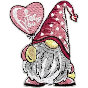 3.5'' Valentines Day Pajamas Women DIY Patch, Love Gnome with Heart Balloon Embroidered Iron On Patch Love Stickers