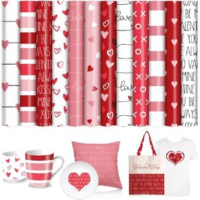 Whaline 12 Sheet Valentine Heat Vinyl Transfer 12"x 10" Watercolor Heart Love Stripe HTV Iron on Vinyl Adhesive Craft Vinyl for DIY Crafts Fabric T-Shirt Anniversary Supplies