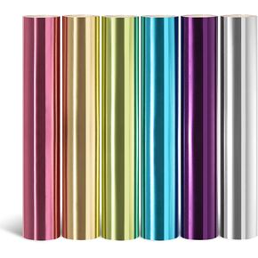 Metallic Chrome Heat Transfer Vinyl Bundle – 12" x 20" 2 Sheets/Roll, 6 Rolls – Easy to Cut & Weed Iron On Vinyl, HTV Vinyl for T-Shirts, Iron On Transfers for Shirts, HTV Heat Transfer Vinyl