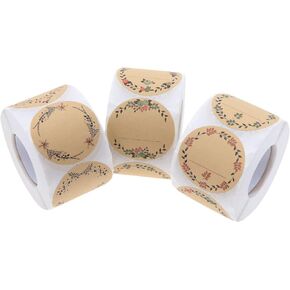 Create idea 1500PCS(3 Rolls) Self-Adhesive Kraft Paper Labels 2 Inch with Flower and Leaf Pattern Writable Stickers for Jar Lid Canning Label Seal Envelopes Gift Box