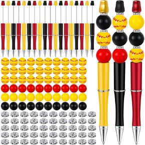 Whaline 18Pcs Softball Assorted Beadable Pen 3 Colors Ballpoint Pen with 30Pcs Wooden Beads 30Pcs Softball Beads 50Pcs Crystal Spacer Beads for DIY Crafts Office School Gifts Party Supplies in Kuwait