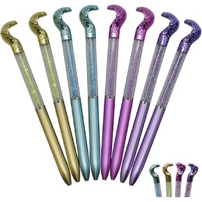 Maydahui 12 PCS Snake Shaped Ballpoint Pens Novelty Cobra Pen Retractable Bling Rhinestones Pen Colorful Crystal Quicksand Pens Black Ink for School Party Home
