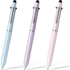 Sooez Multicolor Pen in One, Sleek Metallic 4 Color Ballpoint Pen, Medium Point (1.0mm), Retractable Ball Pen with Stylus Tip, Journaling Planner Pen for Nursing School Office Supplies, 3 Pack, Purple