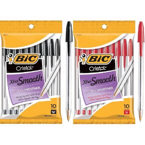 BIC Cristal Xtra Smooth Ball Pen Combo Set: Set Includes 10 Black and 10 Red
