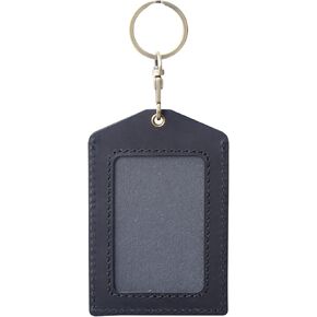 Jack&Chris ID Badge Holder, Leather Keychain Hand Made ID Card Case, Leather Badge for Nurse Teacher Student Vaccine Card Security Name Tag, JC311-Black