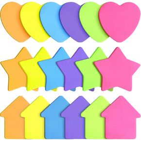 Outus 540 Sheets Star Sticky Notes 3 x 3 Inch Heart Arrow Star Shaped Self Sticky Notes 6 Multi Colors for Reminders Office Library Home Baking,18 Pads(Bright Colors)