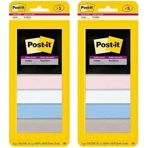 Post-it Super Sticky Notes, 5 Sticky Note Pads, 3 x 3 in., School Supplies for Students, Ideal for Textbooks, Notebooks, Walls and Vertical Surfaces, Simply Serene Collection