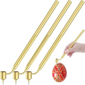 3 Pcs Pysanka Set Ukrainian Easter Egg Decorating Kit Hot Wax Drawing Pens for Kistka Ukrainian Egg Art Fine Medium Metal Fluid Hand Writing Wax Pens for Pysanky Supplies(0.3,0.4,0.5)(0.3,0.4,0.5)