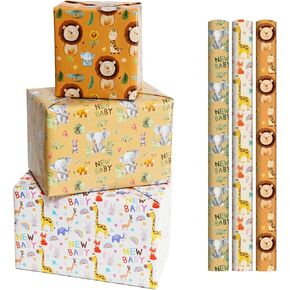 REZIPO Baby Shower Wrapping Paper Roll 9 rolls 17 Inch X 120 Inch Safari Animal Neutral Newborn Baby Gift Wrap Paper Bady Party Favors for Baby Shower Boys Girls Kids Birthday Party (Animal)