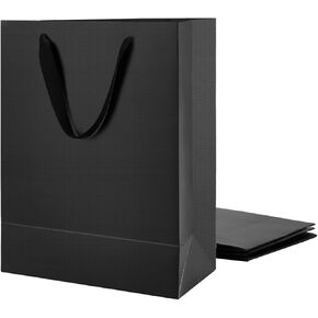 12 Large Gift Bags 10x5x13 Inches, Premium Matte Black Large Gift Bags with Handles for All Occasions (Grain Textured Finish)
