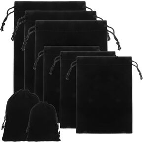 Tyqour 6PCS Black Velvet Jewelry Pouches, Velvet Bags with Drawstrings, Small and Large Drawstring Pouch, Black Gift Bag for Wedding, Party Favors, Candy Bags, Christmas Gift Bags