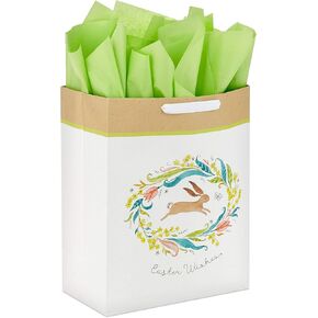 Hallmark 15" Extra Large Easter Gift Bag with Tissue Paper (Happy Easter, Polka Dots) for Easter Baskets, Easter Egg Hunts and Kids Presents