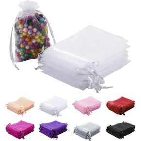 MOTYAWN 100 PCS Organza Gift Bags 4x5 White Wedding Party Favor Bags Mesh Gift Bags, Jewelry Pouches for Party, Baby Shower, Christmas, Valentine's Day, Candy Favor Bags