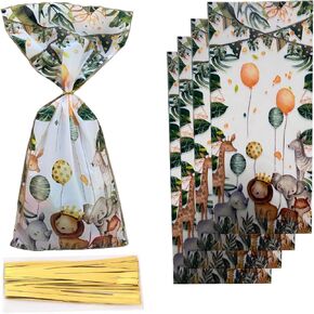 50 Pieces Jungle Safari Animal Party Treat Bags Wild One Candy Goodies Favor Gift Bags Animal for Jungle Safari Petting Zoo Farmhouse Theme Birthday Party Baby Shower