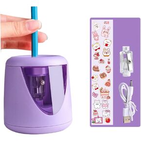 Electric Pencil Sharpener Cute Design Pencil Sharpener with Pencil Saver Suitable for Colored Pencils(6-8.5mm), Blade to Fast Sharpen(Purple)