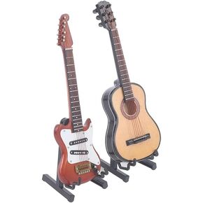 1/6 Miniature Guitar Model Dollhouse Wooden Guitar Wooden Musical Instrument with Stands Mini Guitar Ornament Children's Room Decoration Small Crafts Ornaments Home Decor (Brown)