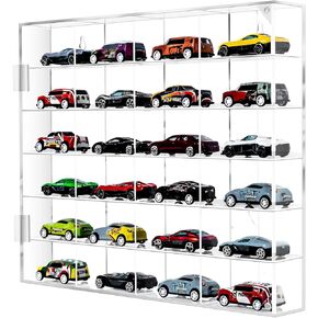 1/64 Clear Acrylic Display Case for Hot Diecast Wheels Wall Mount Display & Desktop Display, Dustproof Toy Car Storage Organizer, Freestanding Storage with 6 Levels 24 Slots