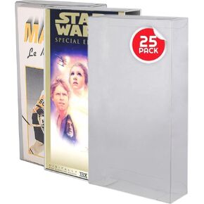EVORETRO VHS Cassette Tape Plastic Protective Case - [25 Pack] - Clear Archival Grade Material, Display Your Favorite Retro Movies Collection Like Star Wars, Disney Classics, Jurassic Park and More