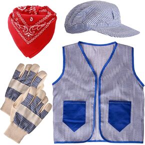 Tigerdoe Kids Train Engineer Costume Set - 3 PC Set -Train Conductor Hat, Conductor Vest, Red Bandana and Gloves -Childs Train Conductor Dress Up Kit